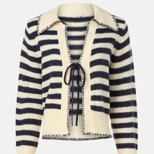 Moon River Black and Cream Striped Cardigan